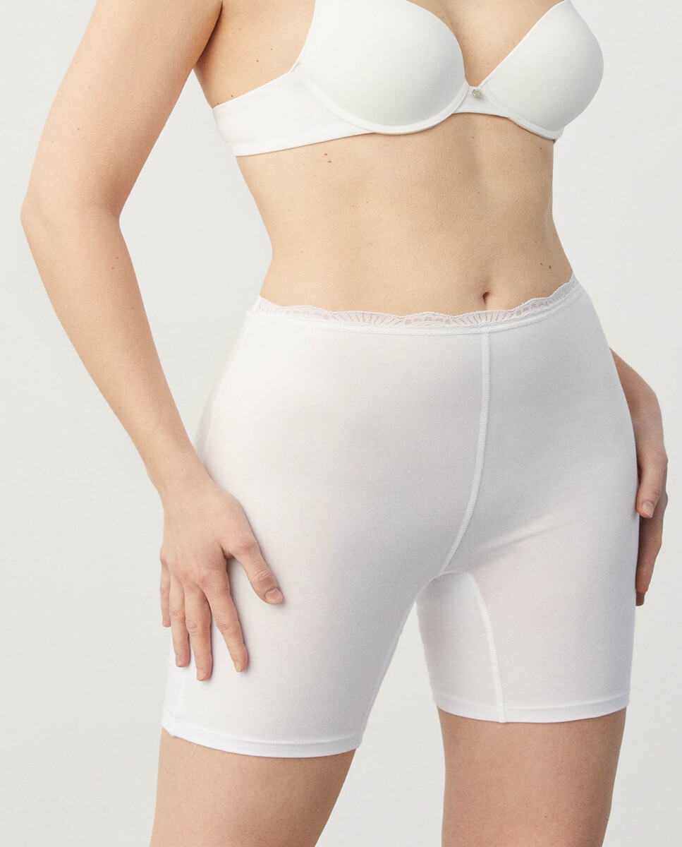 Culotte Antirroce de Algodão com Blonda Branco-1