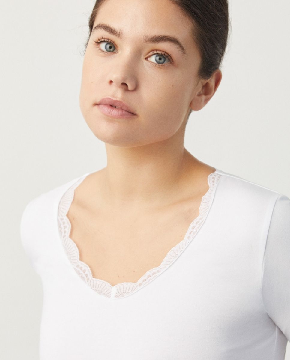 T-shirt Interior Básica Lencera de Manga Comprida em Algodão Branco-2