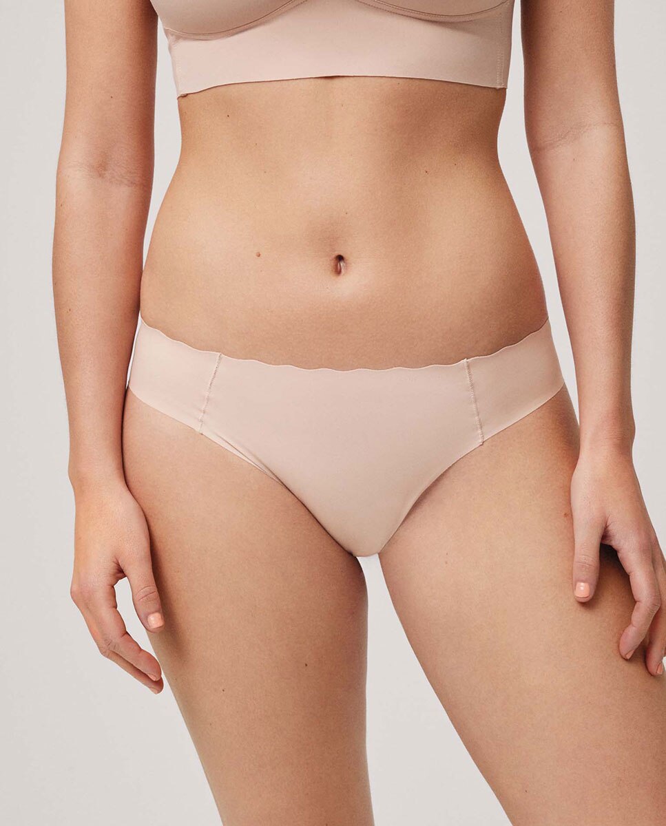 Cueca Mini Laser com Cós Ondulado Nude-1