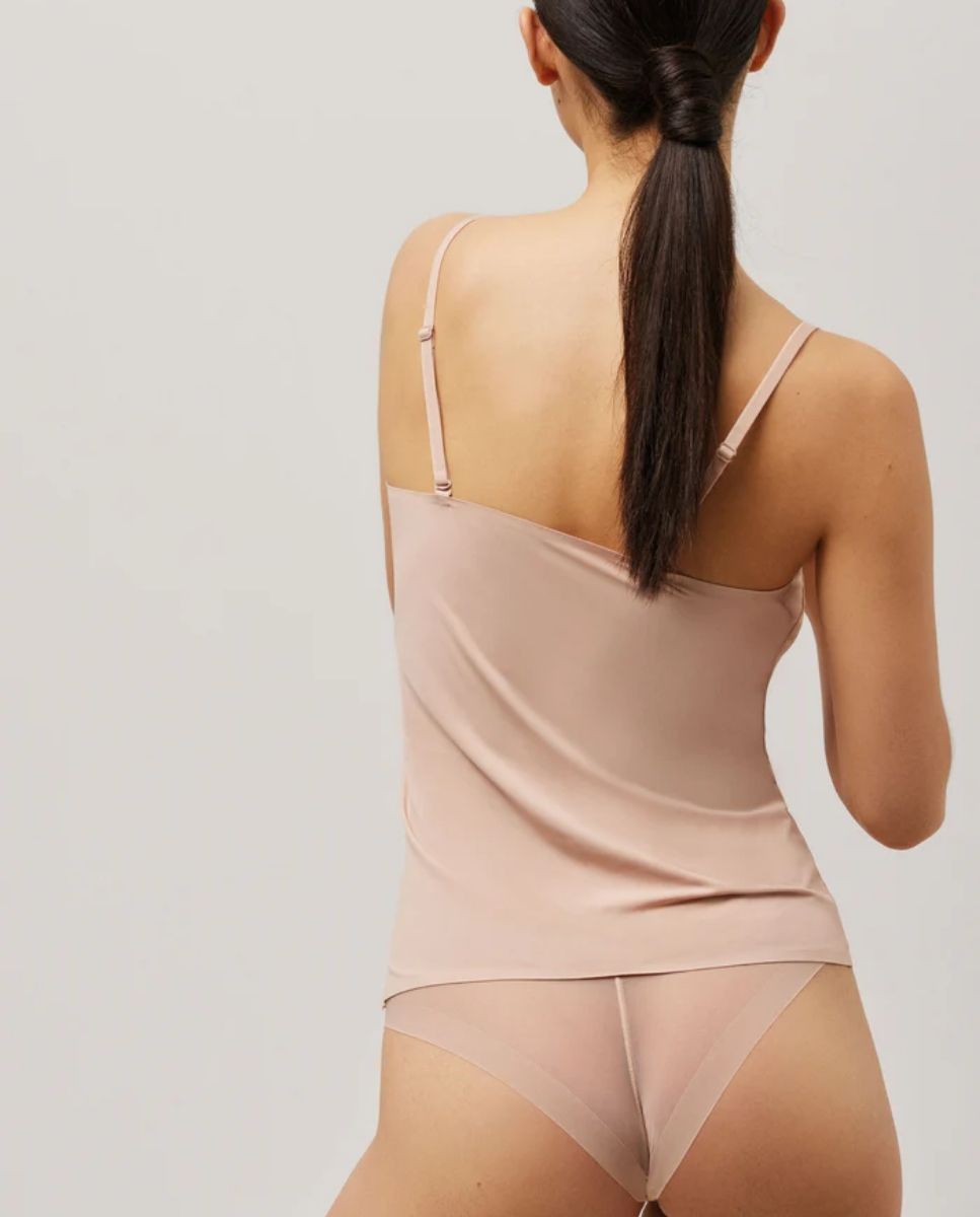 T-shirt Interior Básica com Alças e Decote de Tule Nude-2
