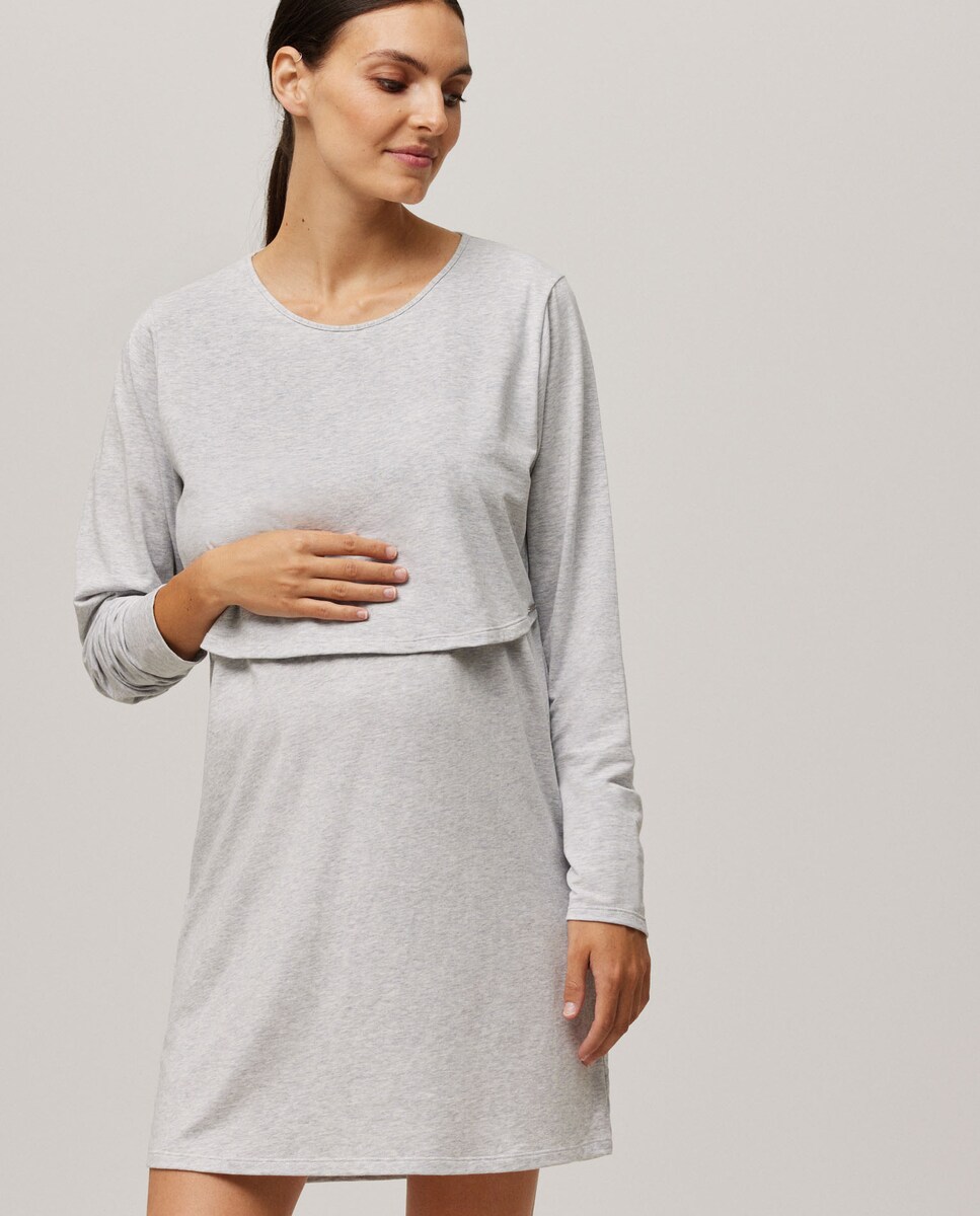 Camisa de Dormir de Maternidade de Manga Comprida Cinzento-claro-1