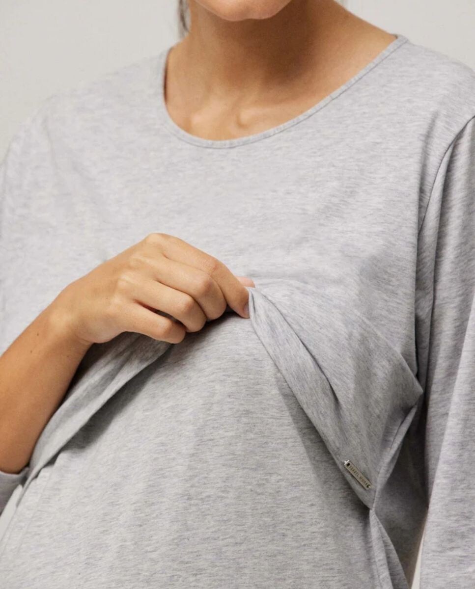 Camisa de Dormir de Maternidade de Manga Comprida Cinzento-claro-3