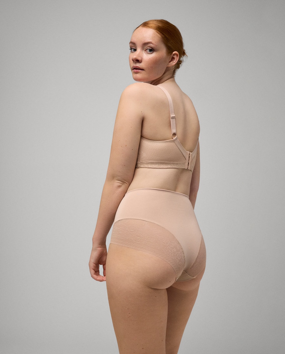 Cueca Alta Control com Detalhe de Renda Nude-2