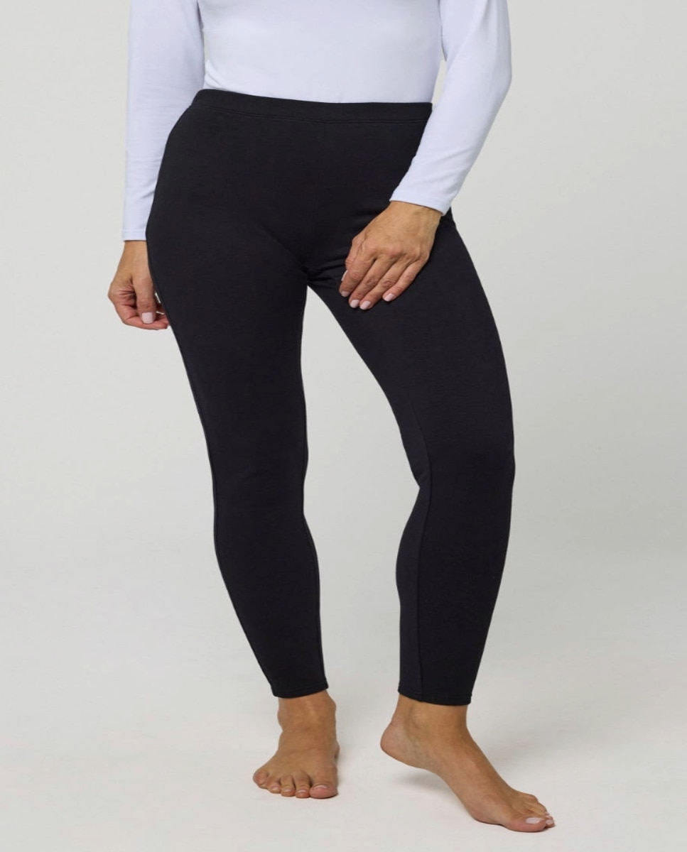 Térmico Leve Leggings Afelpados de Algodão Natural Preto-2