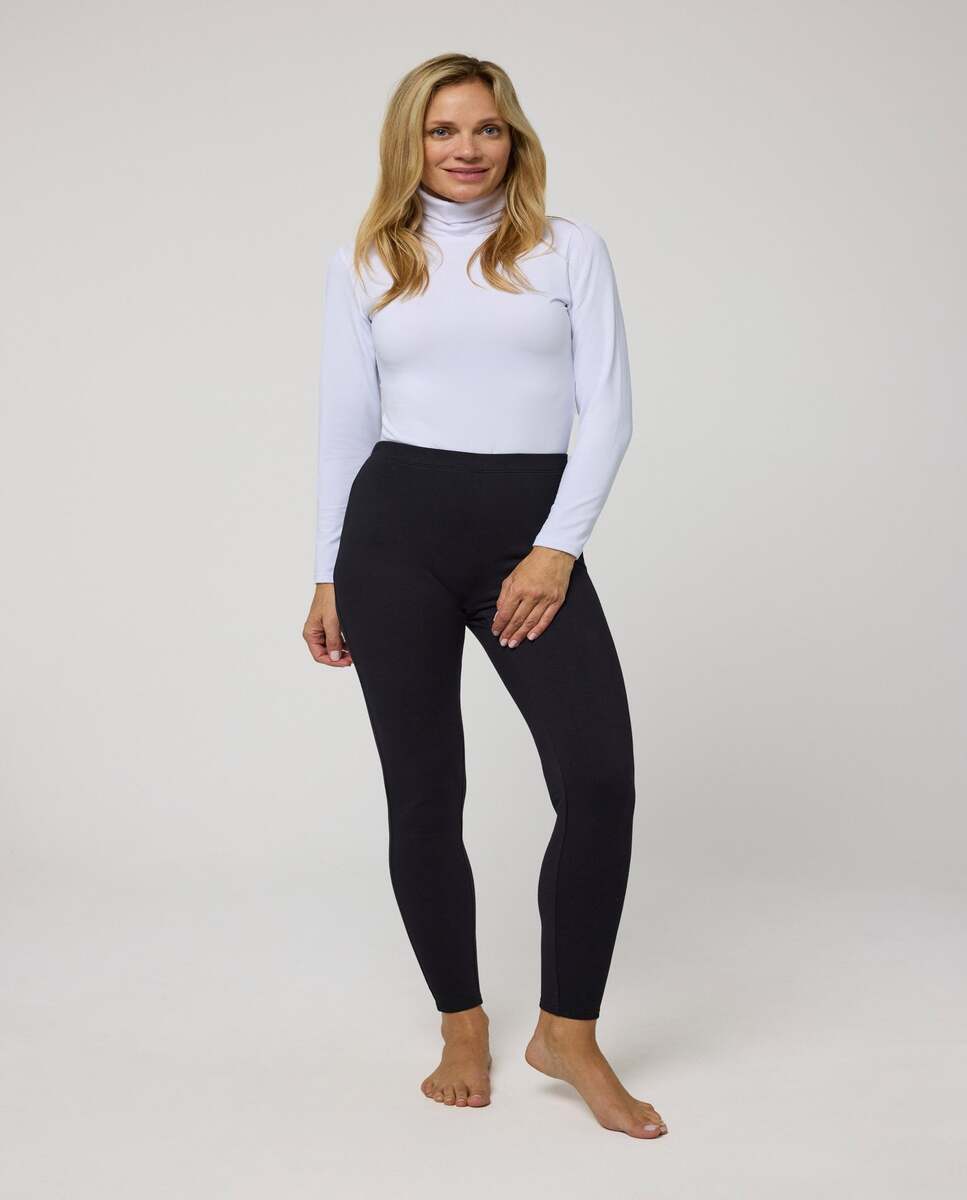 Térmico Leve Leggings Afelpados de Algodão Natural Preto-3