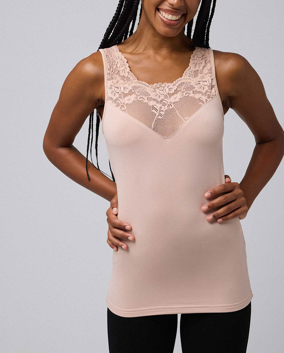 T-shirt Térmica com Renda sem Mangas Nude-1