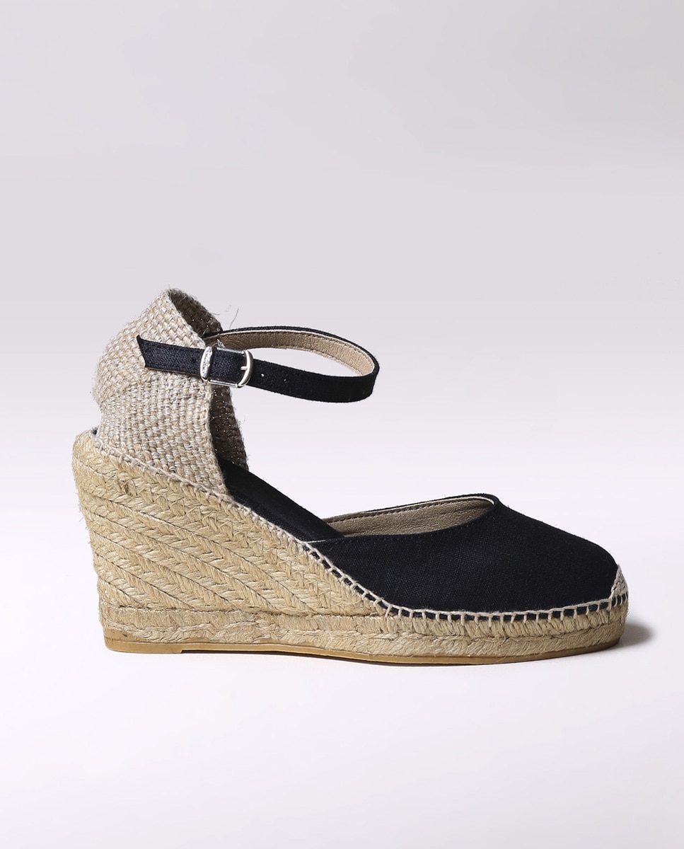 Alpercatas de Cunha em Tecido com Fivela Preto-1