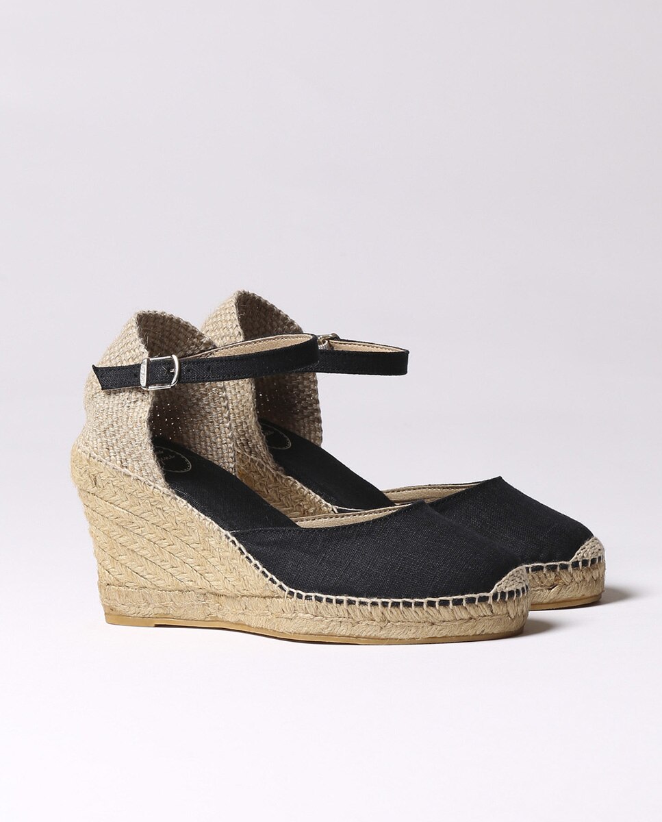 Alpercatas de Cunha em Tecido com Fivela Preto-2