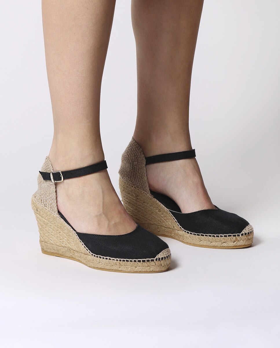 Alpercatas de Cunha em Tecido com Fivela Preto-4