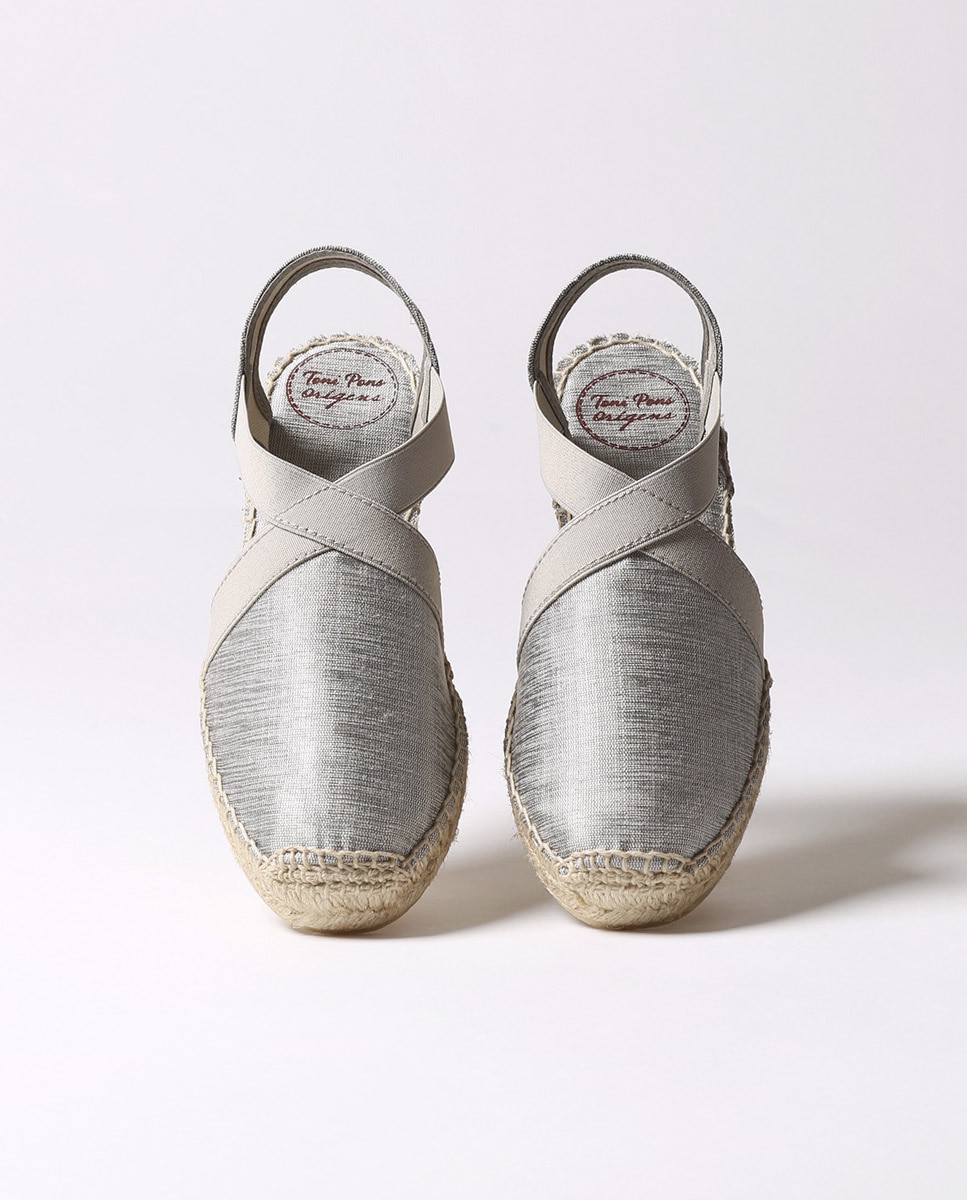 Alpercatas de Cunha em Tecido Brilhante com Elásticos Prata-3