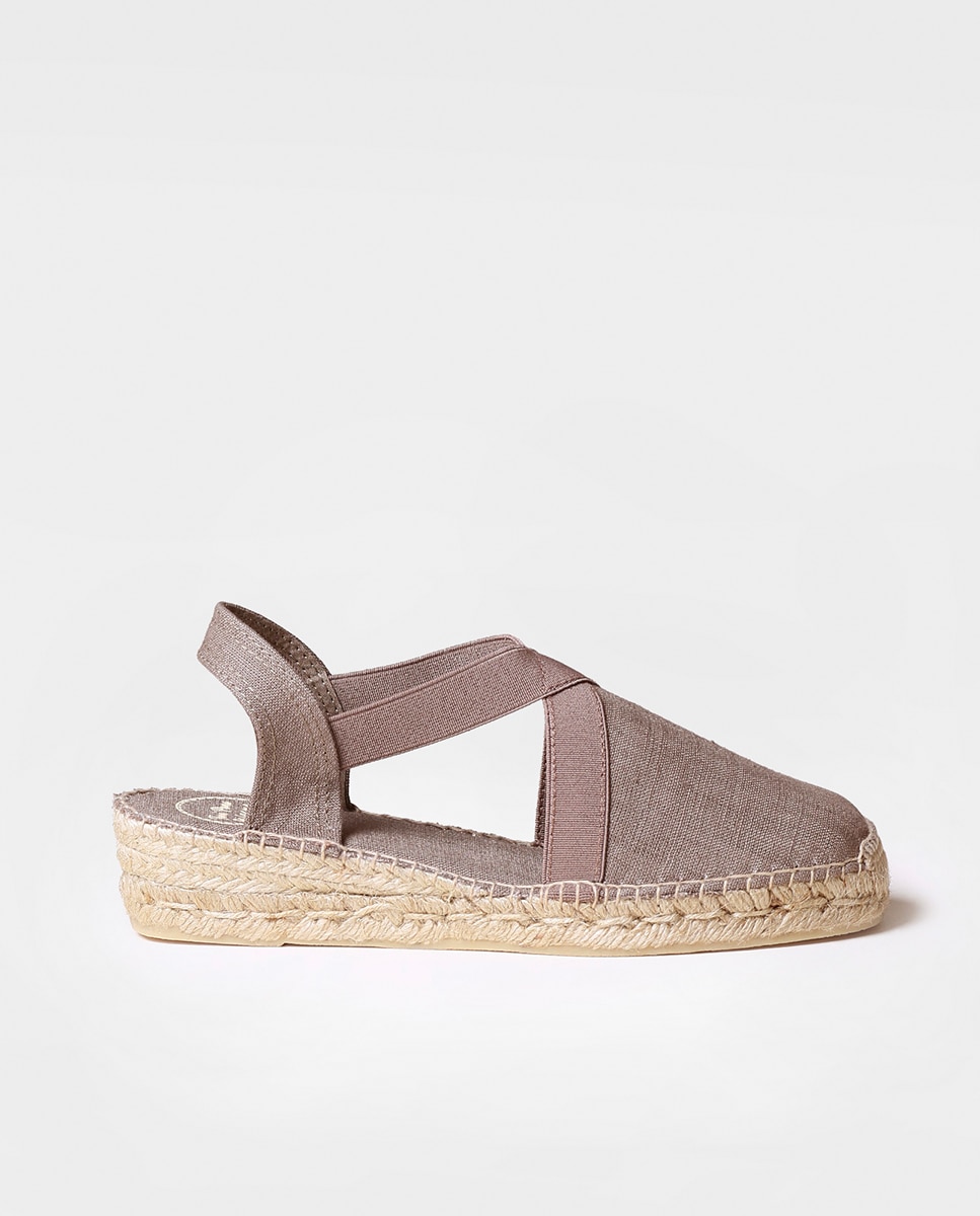 Alpercatas de Cunha em Tecido com Elásticos Castanho-1