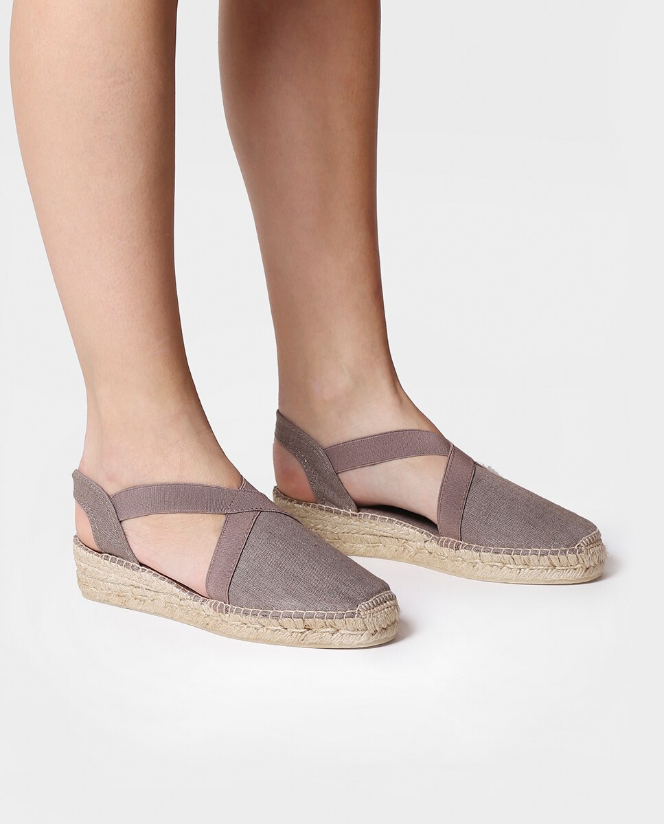 Alpercatas de Cunha em Tecido com Elásticos Castanho-4