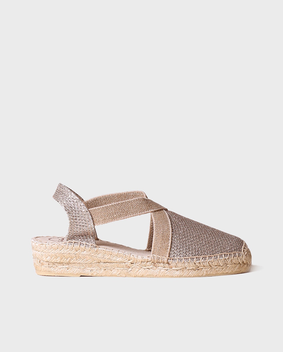 Imagem 0 de Alpercatas de Cunha em Tecido Brilhante com Elásticos