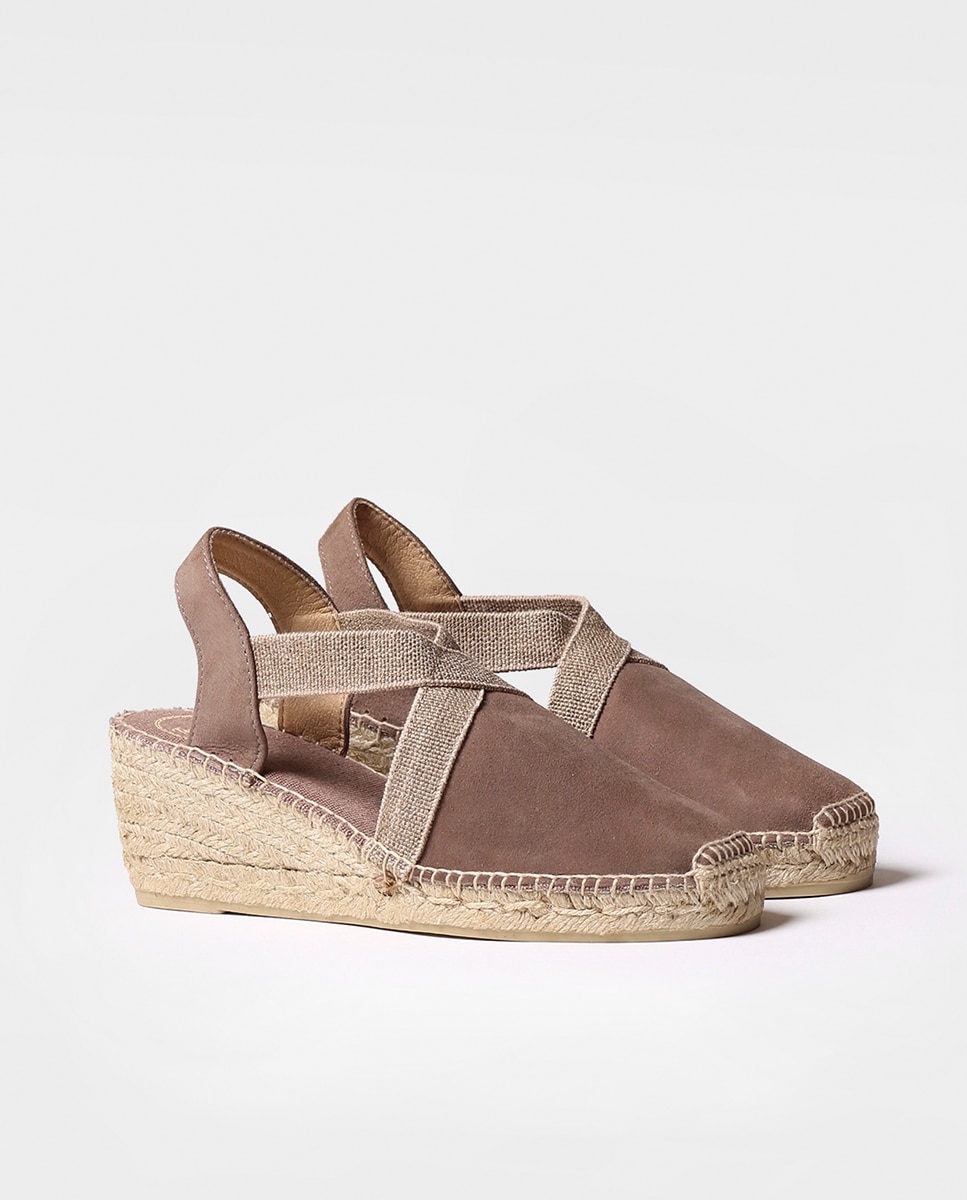 Alpercatas de Cunha em Camurça com Elásticos Castanho-2