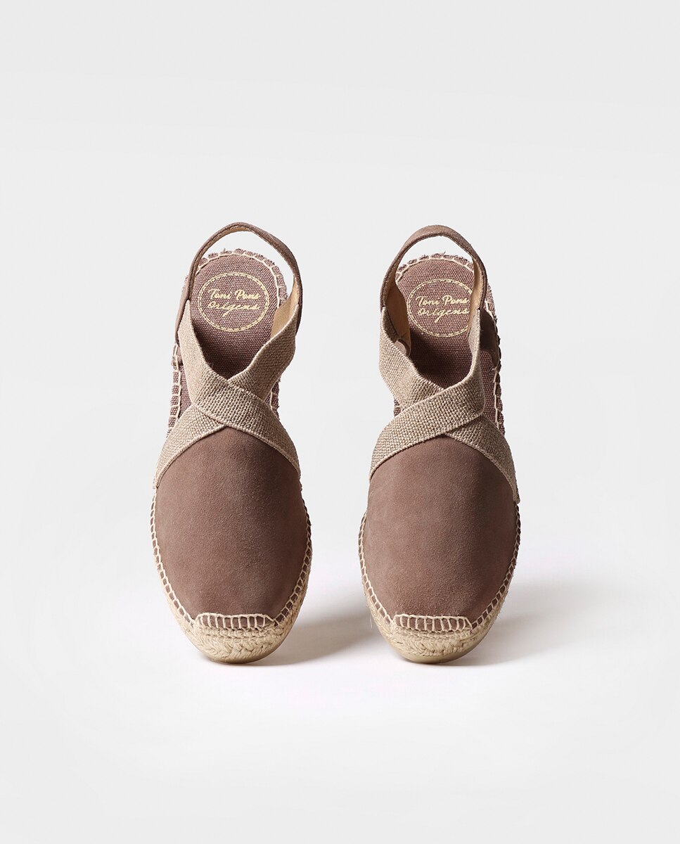 Alpercatas de Cunha em Camurça com Elásticos Castanho-3