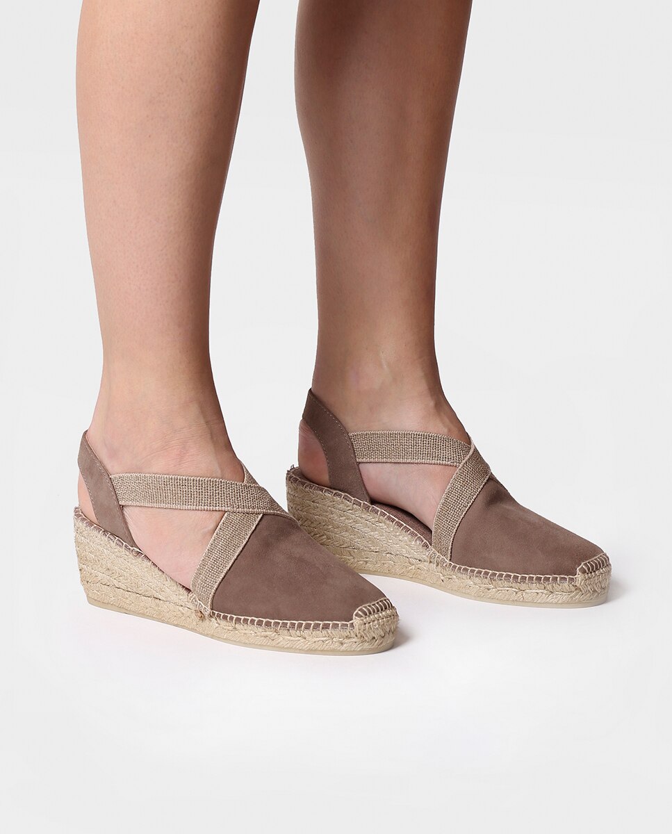 Alpercatas de Cunha em Camurça com Elásticos Castanho-4