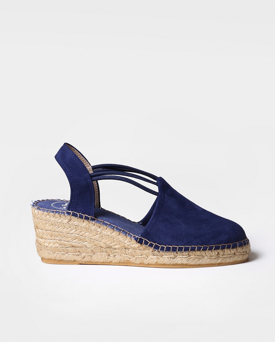 Alpercatas de Cunha em Camurça com Elásticos Azul-marinho-1