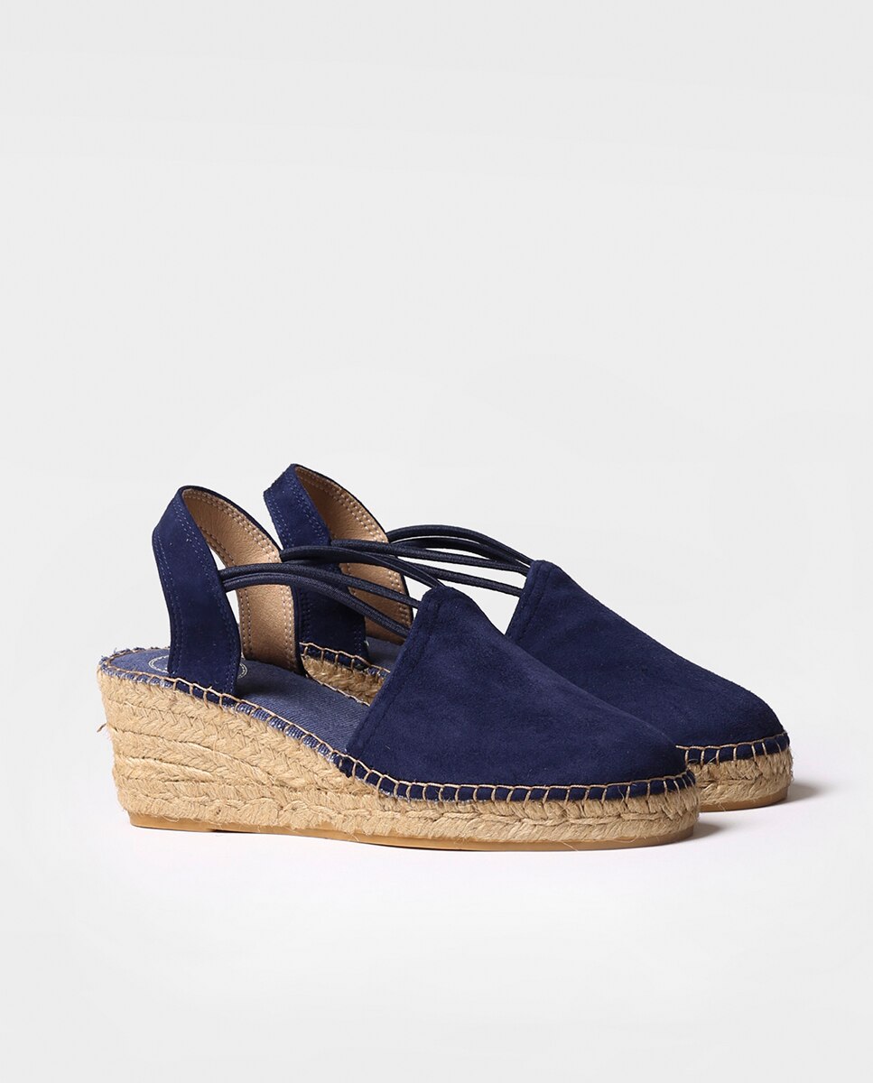 Alpercatas de Cunha em Camurça com Elásticos Azul-marinho-2