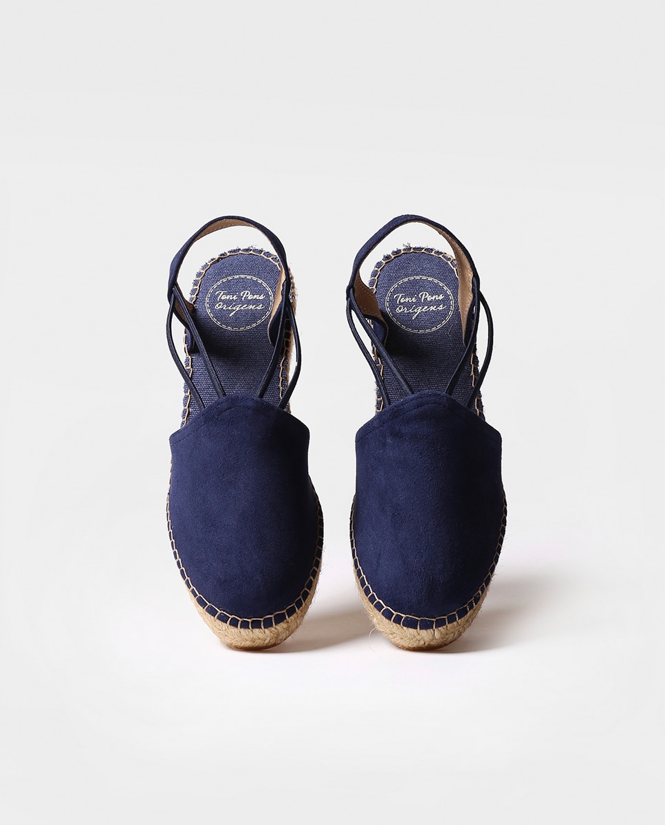 Alpercatas de Cunha em Camurça com Elásticos Azul-marinho-3