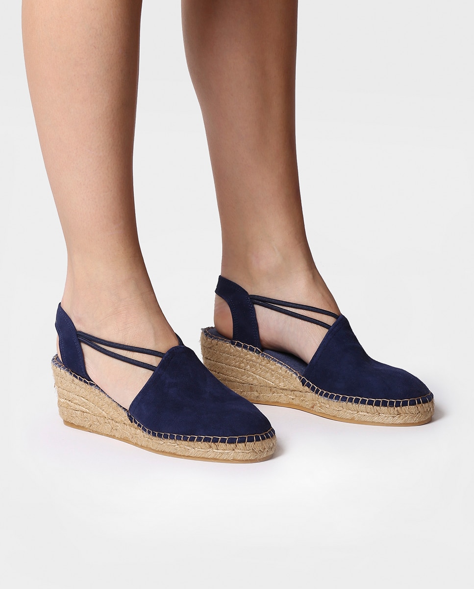 Alpercatas de Cunha em Camurça com Elásticos Azul-marinho-4