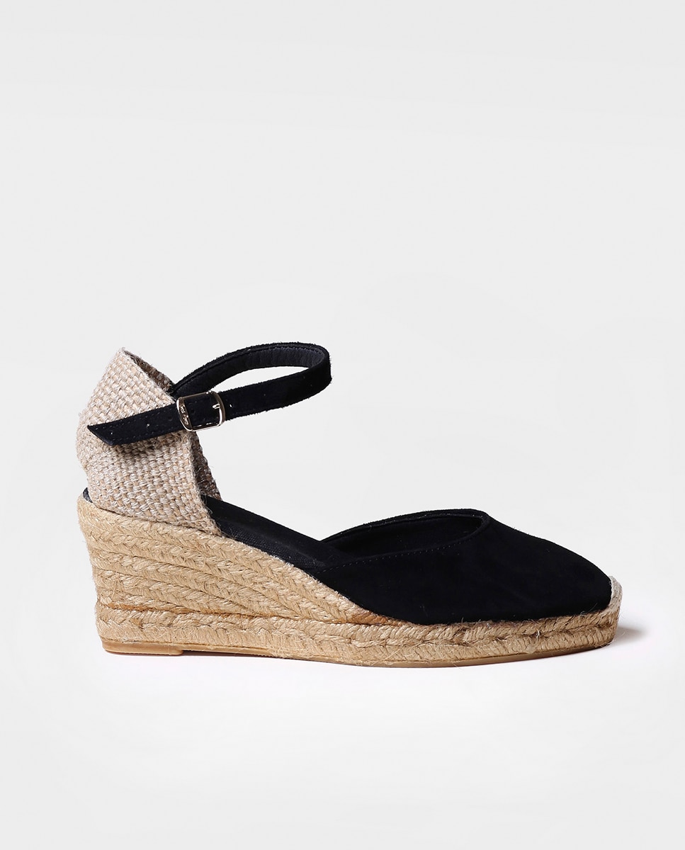 Alpercatas de Cunha em Camurça com Fivela Preto-1