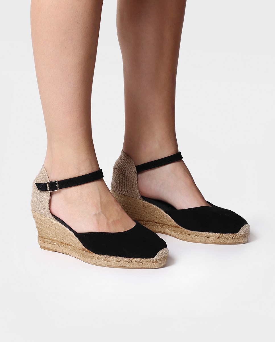 Alpercatas de Cunha em Camurça com Fivela Preto-4