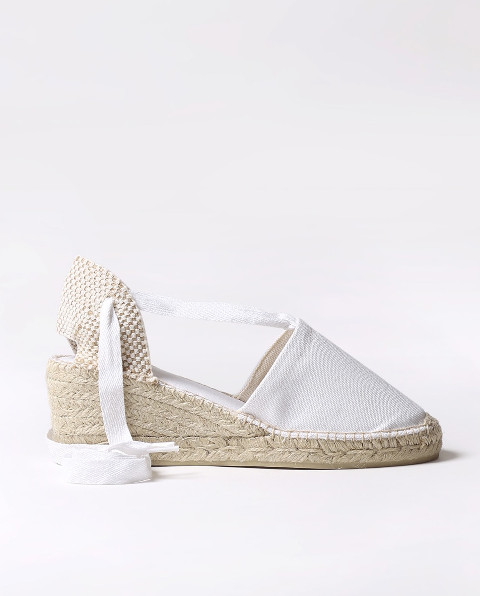 Alpercatas de Cunha em Tecido em Liso com Tiras Branco-1