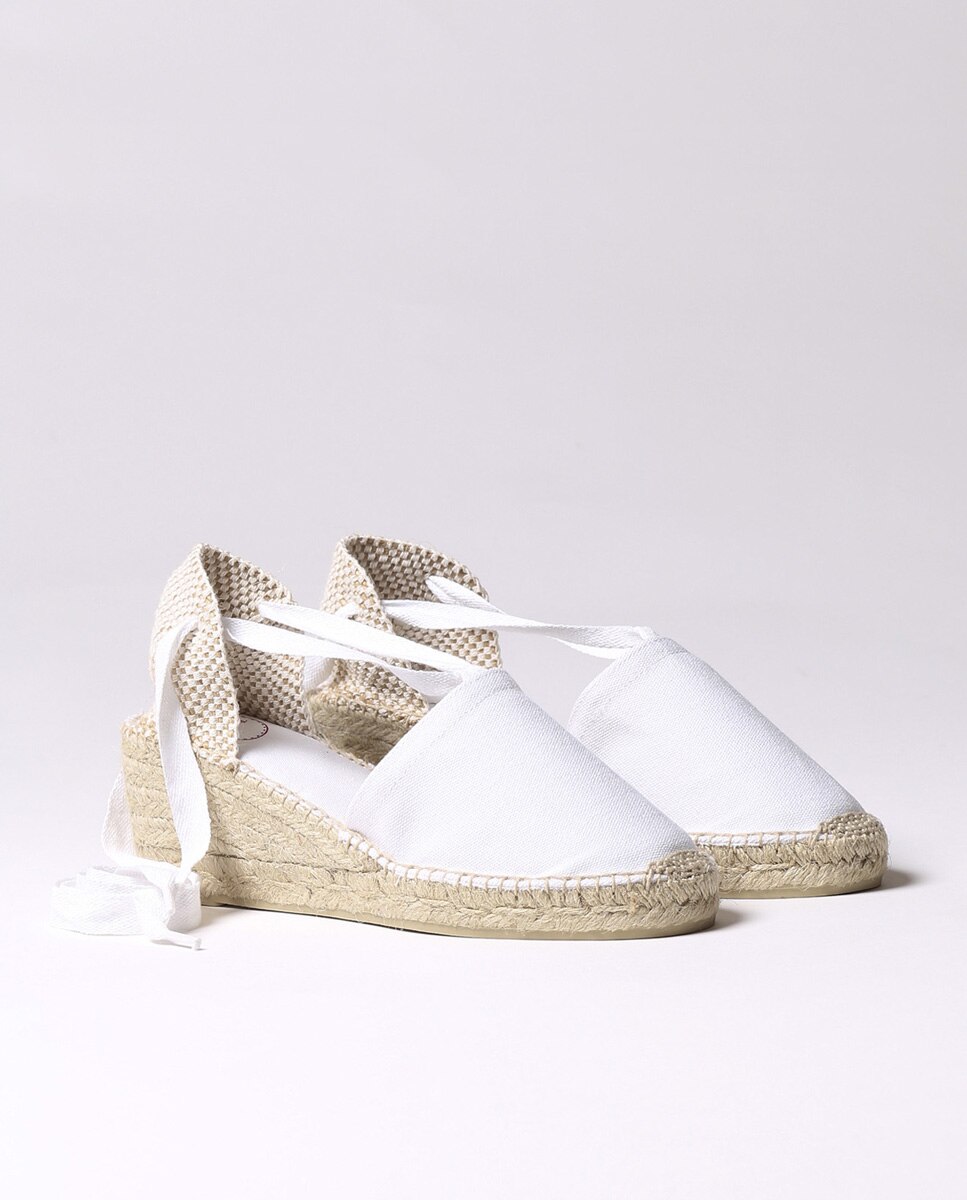 Alpercatas de Cunha em Tecido em Liso com Tiras Branco-2