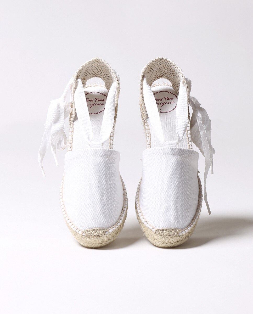 Alpercatas de Cunha em Tecido em Liso com Tiras Branco-3