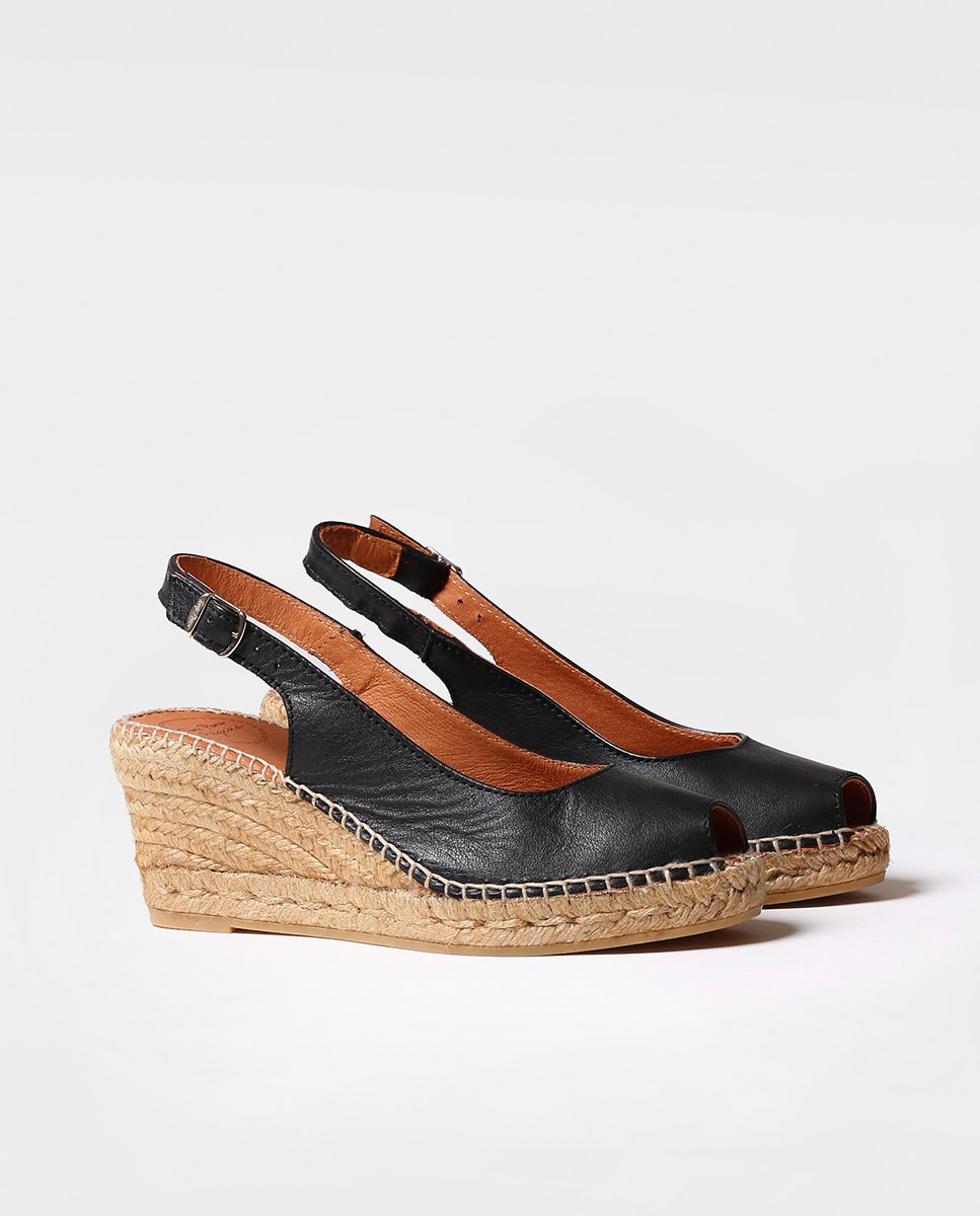 Alpercatas de Cunha em Pele com Fivela Preto-2