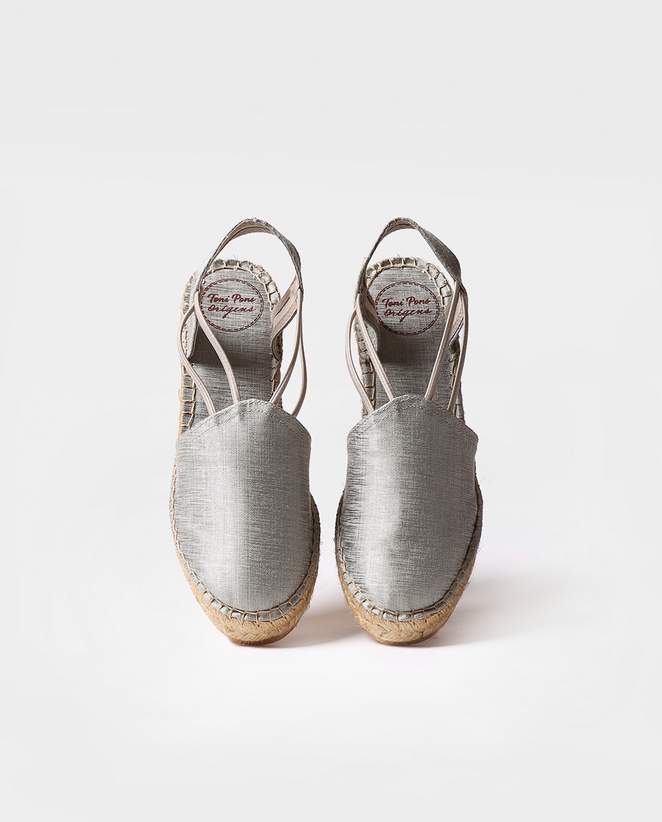 Alpercatas de Cunha em Tecido em Liso com Elásticos Prata-3