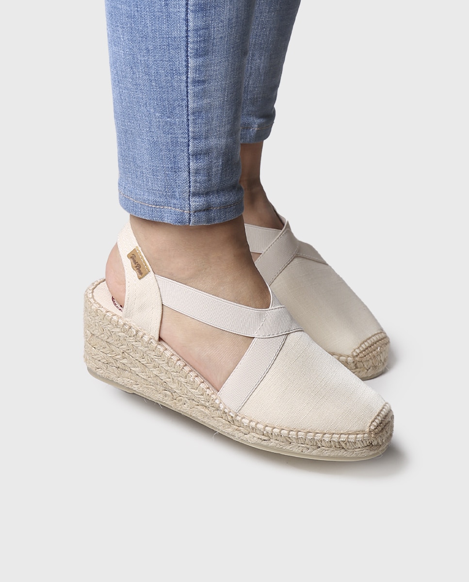 Alpercatas de Cunha em Tecido com Elásticos Cru-4