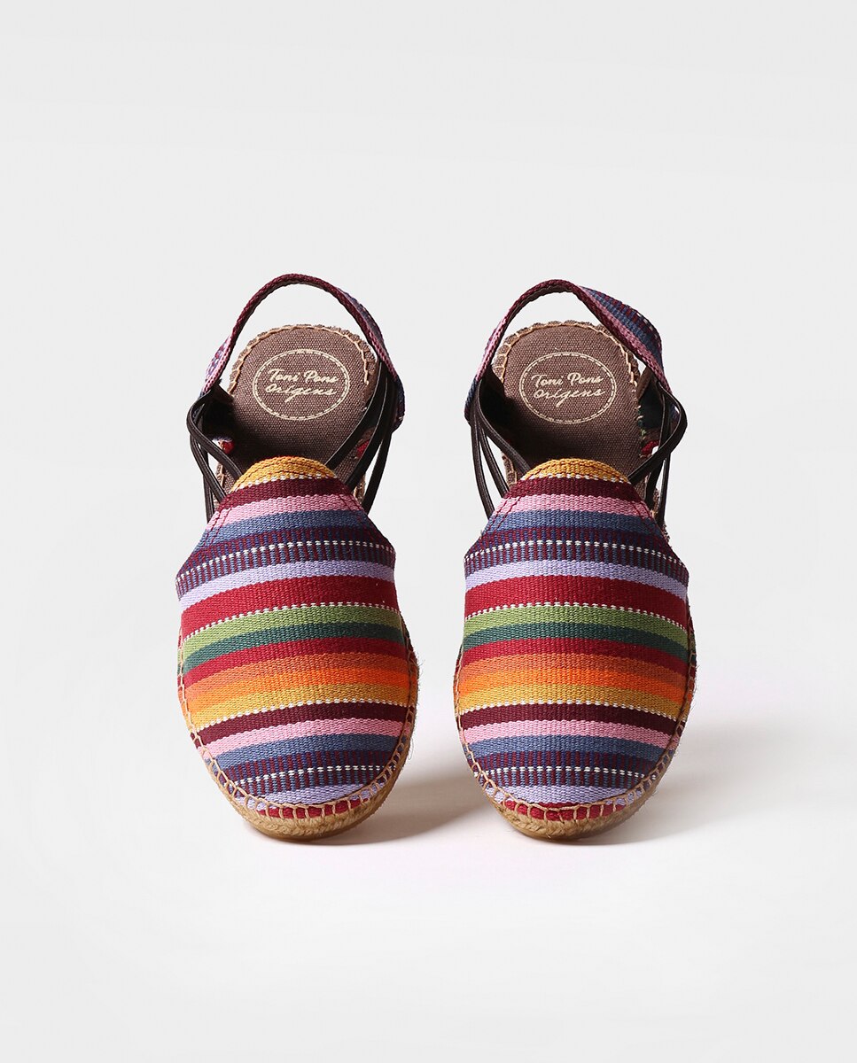 Alpercatas de Cunha em Tecido Às Riscas com Elásticos Bordeaux-3