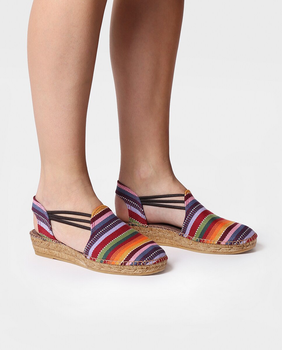 Alpercatas de Cunha em Tecido Às Riscas com Elásticos Bordeaux-4