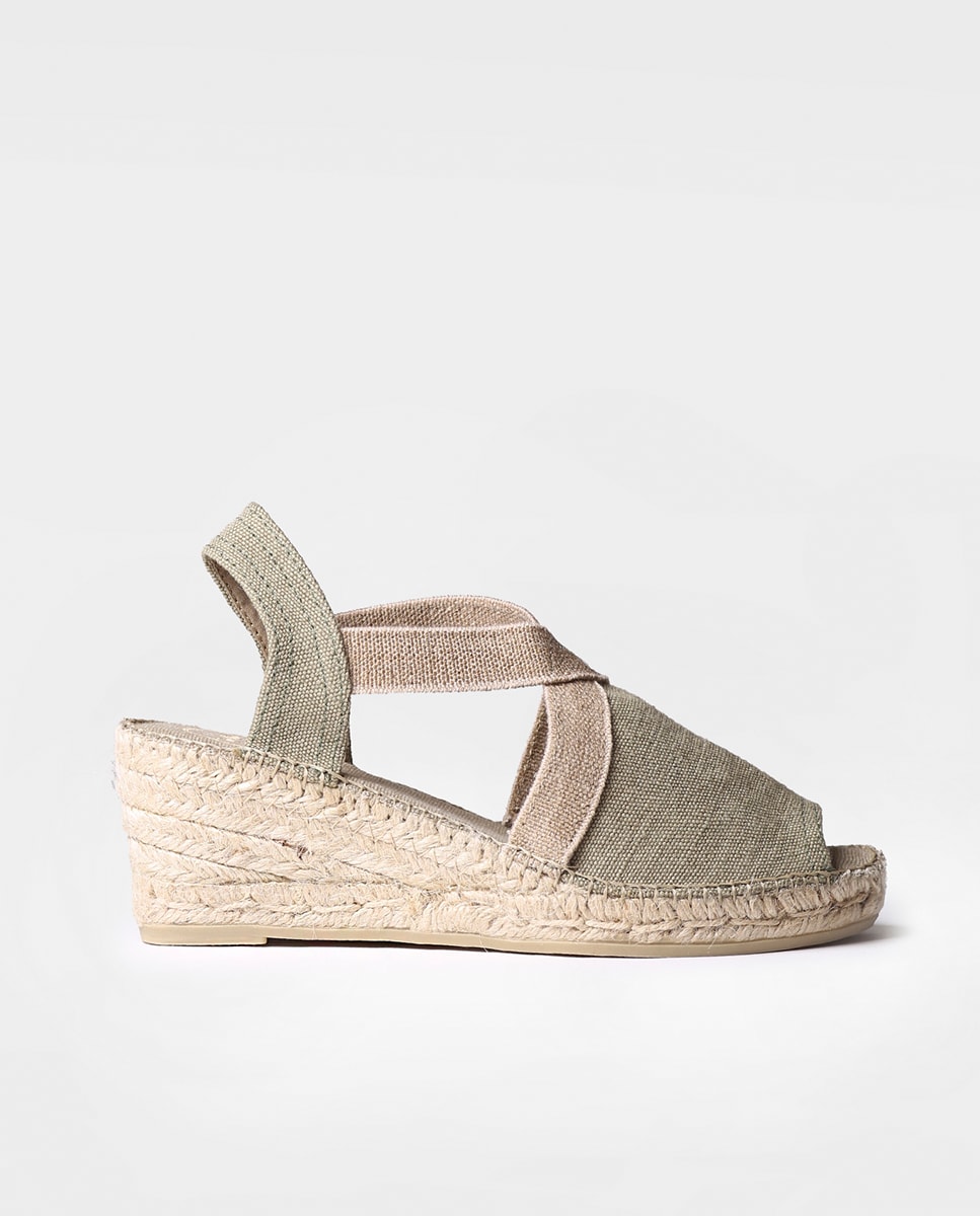 Alpercatas de Cunha em Tecido com Elásticos Caqui-1