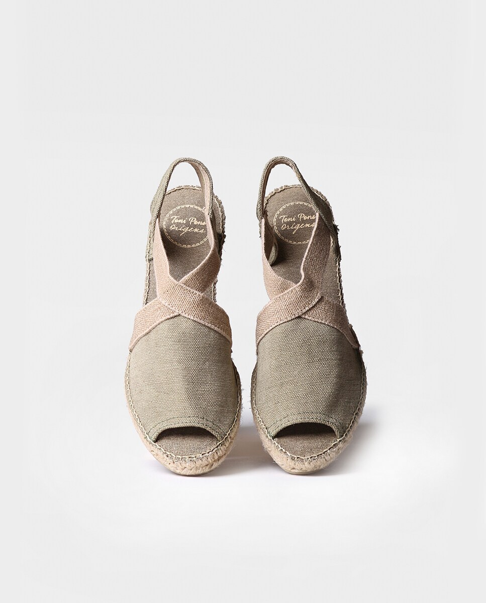 Alpercatas de Cunha em Tecido com Elásticos Caqui-3