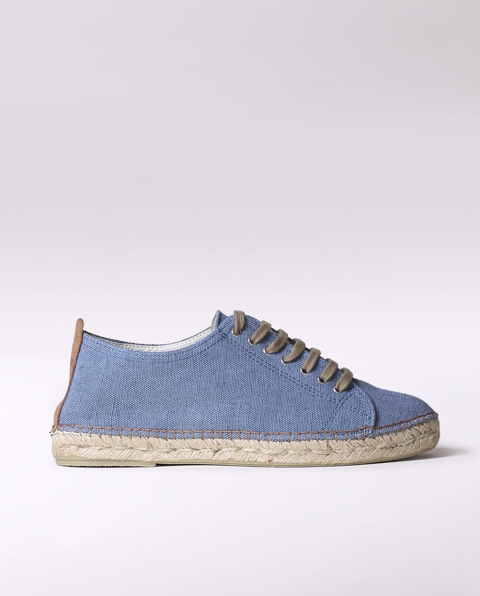 Alpercatas de Tecido em Liso com Atacadores Azul-1