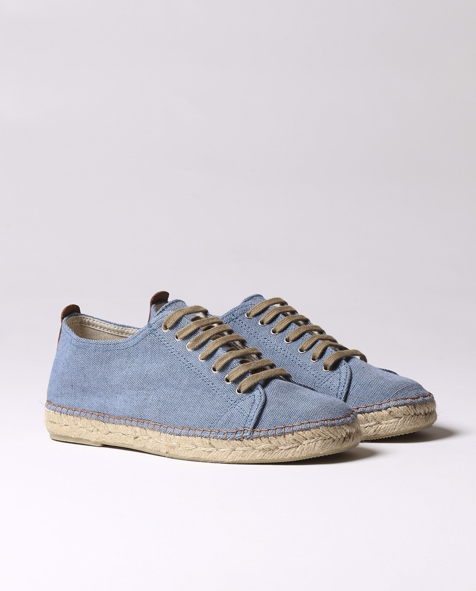 Alpercatas de Tecido em Liso com Atacadores Azul-2