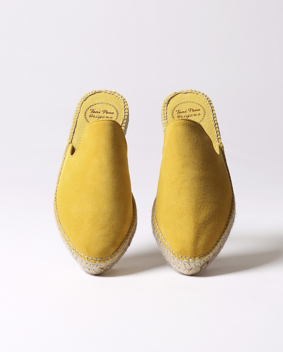 Alpercatas Rasas de Camurça Abertas Amarelo-3