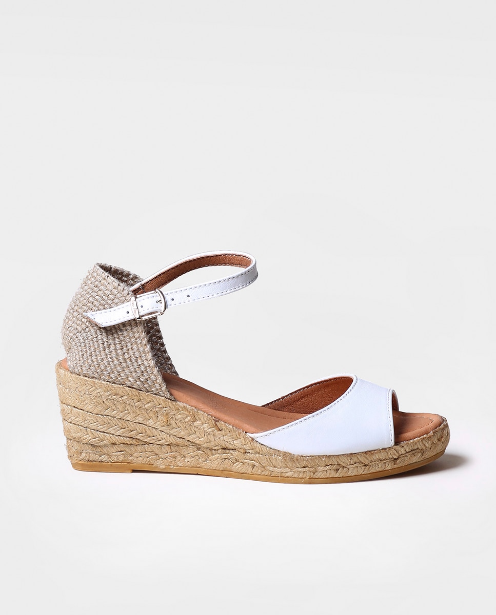 Alpercatas de Cunha em Pele com Fivela Branco-1