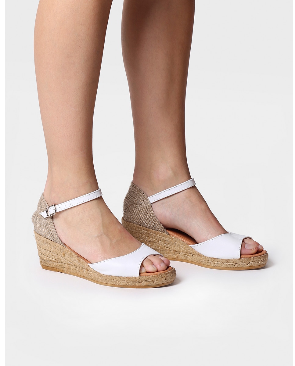 Alpercatas de Cunha em Pele com Fivela Branco-4