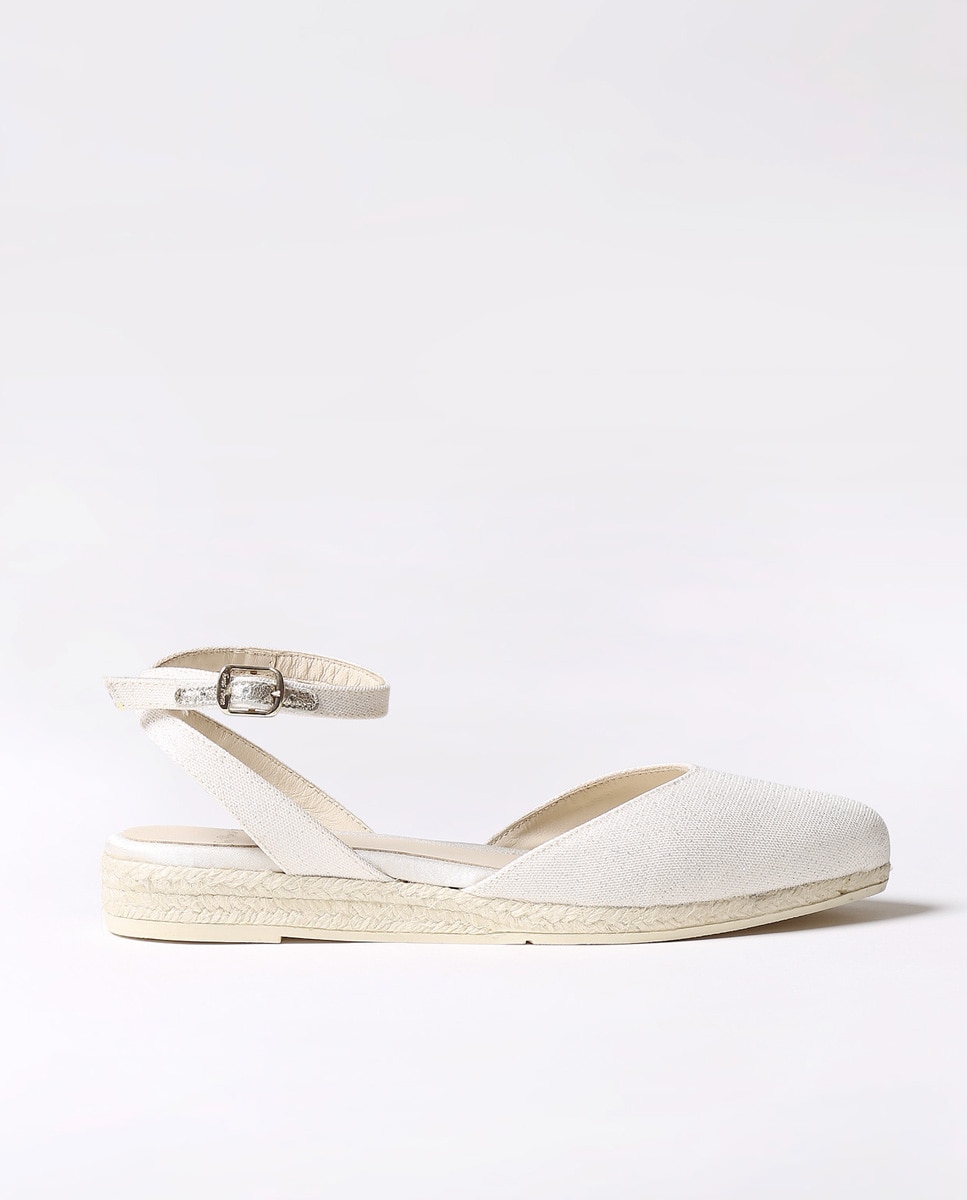 Alpercatas de Cunha em Tecido Brilhante com Fivela Cru-1