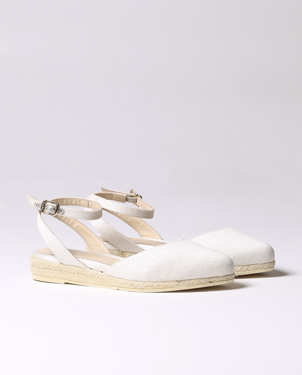 Alpercatas de Cunha em Tecido Brilhante com Fivela Cru-2