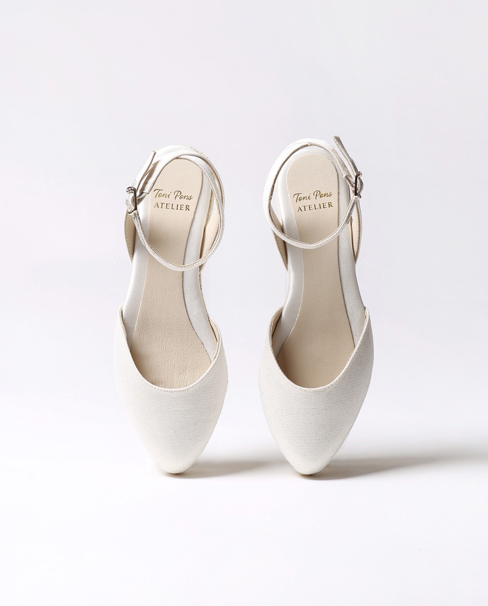 Alpercatas de Cunha em Tecido Brilhante com Fivela Cru-3