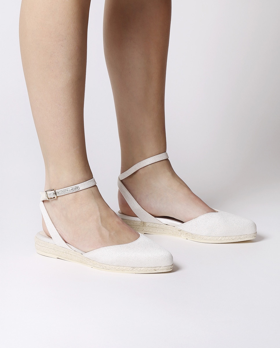 Alpercatas de Cunha em Tecido Brilhante com Fivela Cru-4