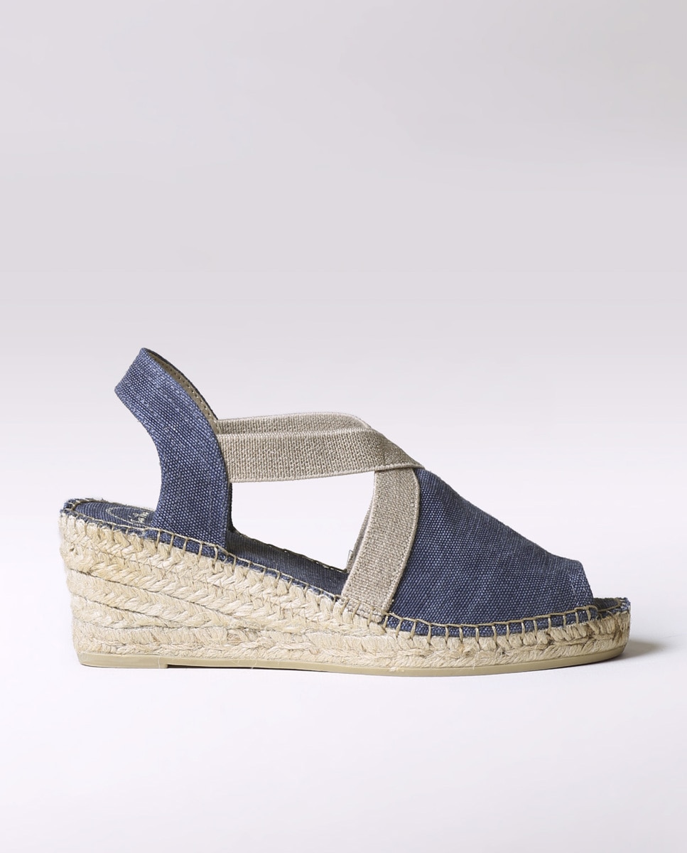 Alpercatas de Cunha em Tecido com Elásticos Azul-marinho-1