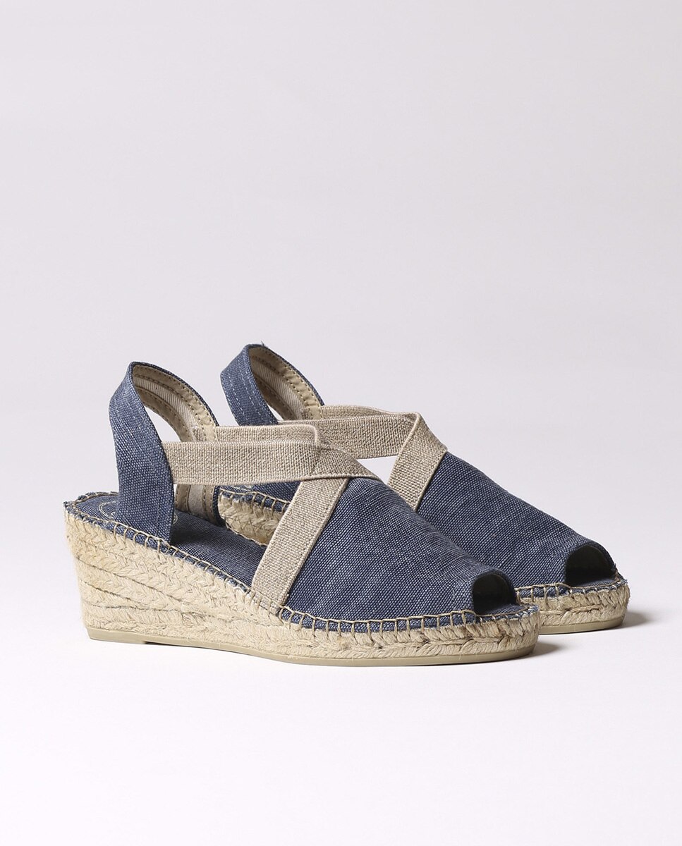 Alpercatas de Cunha em Tecido com Elásticos Azul-marinho-2