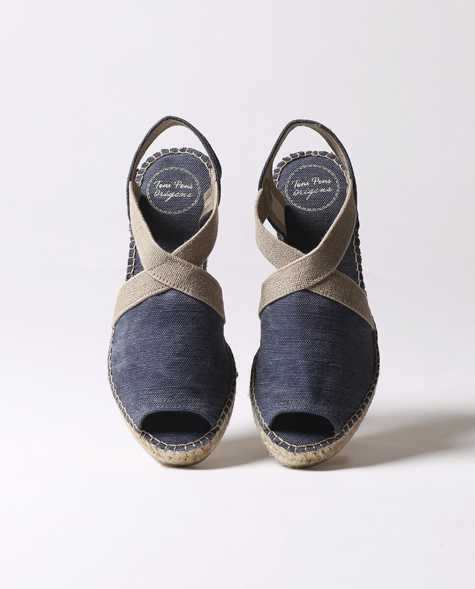 Alpercatas de Cunha em Tecido com Elásticos Azul-marinho-3