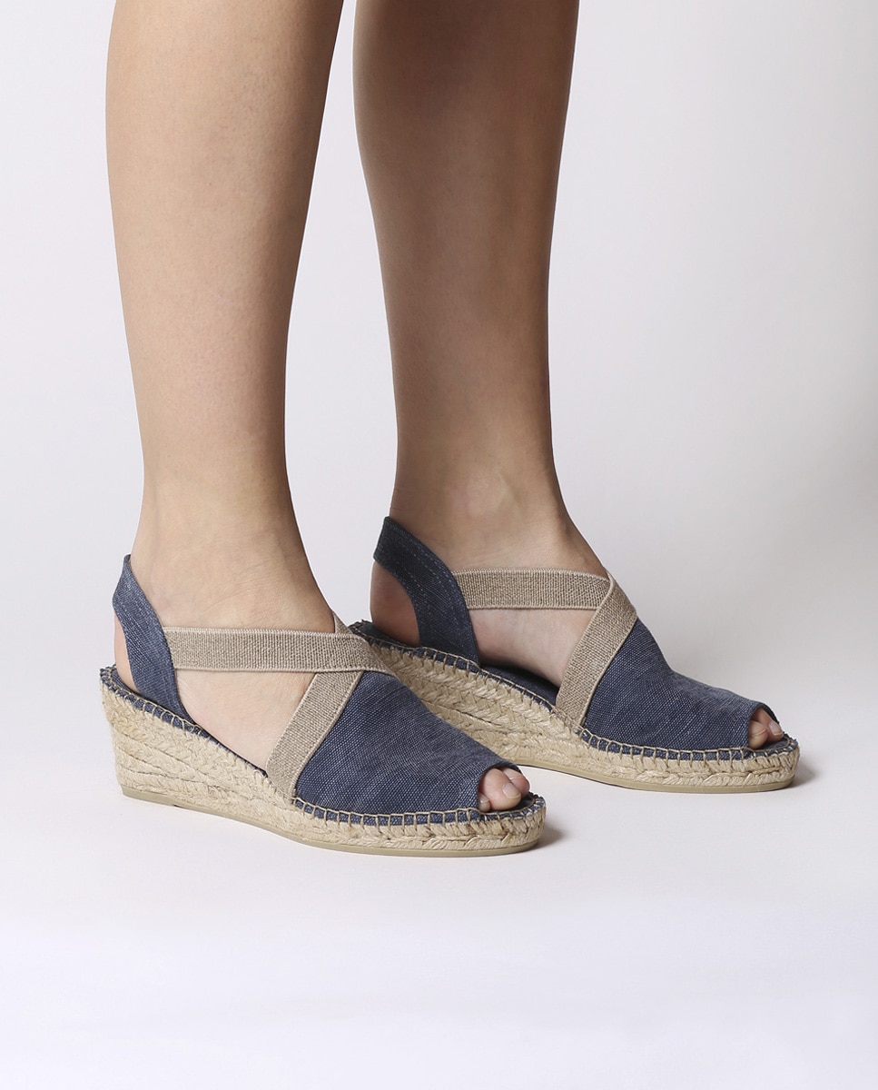 Alpercatas de Cunha em Tecido com Elásticos Azul-marinho-4