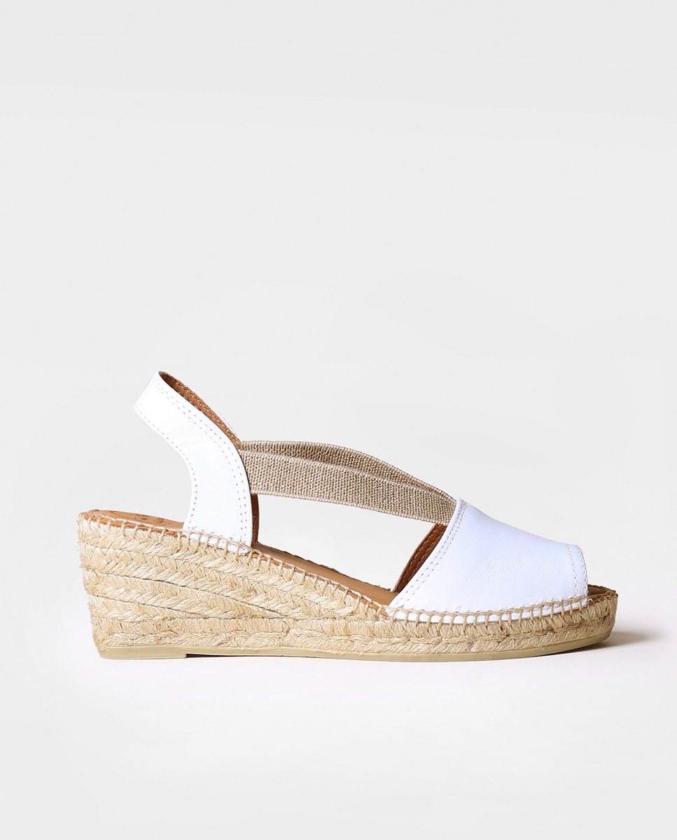 Alpercatas de Cunha em Pele com Elásticos Branco-1